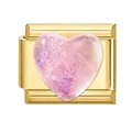 Italienisches Charm-Glied in Goldoptik mit funkelndem rosa Glitzerherz-Design - Irisierendes Glitzerherz-Stil