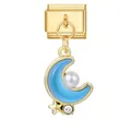 Italienisches Charm-Glied mit blauem Mond, weißer Perle und goldenem Sternanhänger - Gold Basis Anhänger-Blauer Mond