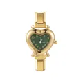 Elegant gold heart-shaped watch with dark green dial and metal link bracelet - Gold Heart Green Dial