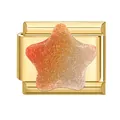 Italienisches Charm-Glied mit goldenem Finish und orangefarbenem Stern für DIY-Armbänder - Süßigkeiten-Verlaufsstern-Stil