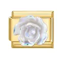 Modularer Gold-Charm mit irisierender weißer Harzrose für DIY Italienische Armbänder - Irisierender Weißer Rosen-Stil