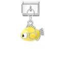 Charm modulare in acciaio inossidabile con ciondolo a forma di pesce smaltato giallo - Ciondolo Pesce Giallo