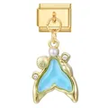 Italienischer Charm für DIY-Armband mit goldenem Meerjungfrauenschwanz und blauem Emaille - Goldbasis Anhänger - Blauer Fischschwanz