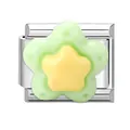 Italian charm link with green and yellow star detail for modular stainless steel bracelet - Yellow Green Flower