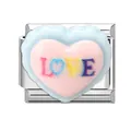 Italian modular charm featuring light blue wave edge and pink heart with LOVE text - LOVE Heart