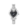Silver heart-shaped quartz watch with modular chain band and a black dial - Steel Heart Black Dial