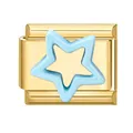 Italienischer Armband-Link mit goldener Basis und hellblauem Stern-Design - Blaustern-Stil / 1cm x 0,9cm