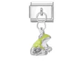 Maglia per bracciale italiano con pendente a rana in smalto verde e acciaio lucido - Pendente Rana