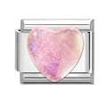Italienisches Armband-Element mit rosa Glitzerherz aus poliertem Edelstahl - 1x0,9 cm / Rosa Glitzer-Herz (M292856)
