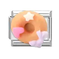 Italian style silver bracelet link with colorful 3D macaron donut charm and star motifs - Donut