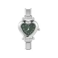 Women's heart-shaped fashion watch with a green dial and silver modular metal strap - Steel Heart Green Dial