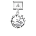 Charm modulare italiano in acciaio argento con sirena, perle e cristalli - Ciondolo a coda di pesce
