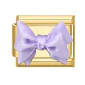 Charme-Link im italienischen Stil mit goldener Basis und lila Schleife aus Harz - Lila Schleife 3D Stil / 1cm x 0,9cm