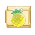 Italian charm link featuring a golden metal base with a colorful yellow and green pineapple - Pineapple