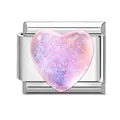 Italienisches Charm-Glied mit einem pinken Glitzerherz aus poliertem Edelstahl - 1x0,9 cm / Rosa Glitzer-Herz (M292856)