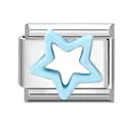 Italian modular charm in silver steel with a light blue enamel hollow star link - 1x0.9cm / Blue Star (M292856)
