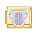 Modulares Gold-Charm mit schillerndem Schmetterling für DIY-Armbänder im Retro-Stil - Lila Schmetterling Irisierender Stil / 1cm x 0,9cm
