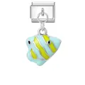 Charm modulare italiano con pesce tropicale in smalto azzurro e giallo limone - Ciondolo Pesce Orizzontale