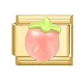 Italian style gold-plated stainless steel charm link with pink fruit and green leaves - Orange Strawberry