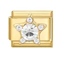 Italian charm link in gold featuring a sparkling star-shaped cubic zirconia inlay - 1.0cm x 0.9cm / White Crystal Star Style