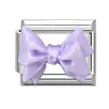 Italian charm link featuring a 3D light purple glitter bow on a silver stainless steel base - 1x0.9cm / Light Purple Glitter Bow (M292856)