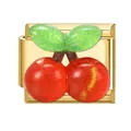 Italian charm link with sweet red cherry design on a gold stainless steel base - Orange Cherry