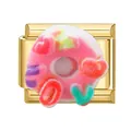 Italian charm link with gold finish and colorful 3D heart donut design for DIY bracelets - Love Donut Style