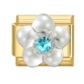 Modulares Charm-Glied in Gold mit silberner Blume und blauem Kristall für DIY-Schmuck - Blaues Kristallblumen Silber Stil / 1cm x 0,9cm