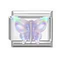 Italian modular charm link with 3D iridescent butterfly in polished silver steel - 1x0.9cm / Iridescent Purple Butterfly (M292856)