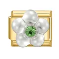 Italienisches Charm mit silberner Blume und grünem Kristall auf Goldbasis - Grünes Kristallblumen Silber Stil / 1cm x 0,9cm