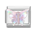 DIY modular charm featuring a 3D pink iridescent butterfly on stainless steel base - 1x0.9cm / Iridescent Pink Butterfly (M292856)