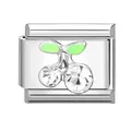 Italienisches Armband-Modul aus Silber-Metall mit funkelnden Kirsch-Kristallen - Weiße Kirsche