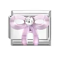 Modular stainless steel charm with pink bow and zircon for DIY bracelets - 1x0.9cm / Pink Purple Rhinestone Bow (M292856)