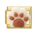 Italian charm link with gold finish and white cat paw design for custom bracelets - Paw Print