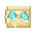 Italian charm link with gold-plated metal and light blue heart crystal bow - Blue Zirconia Bow