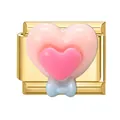 Italian modular charm in gold finish with pink hearts and blue bow design - Heart