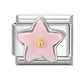 Italienisches Charm-Glied mit rosa Glitzerstern und Goldperle auf Edelstahl-Basis - Rosa Stern