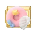 Italian charm link featuring a pink donut and yellow star on a gold stainless steel base - Donut