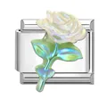 Italian modular charm featuring a pearlescent white 3D rose on a silver stainless steel base - 1x0.9cm / Pearlescent White Rose (M292856)