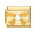 Golden modular charm with a bow design and white pearl for DIY charm bracelets - Yellow Bow