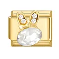 Golden modular rabbit charm with crystal ears and bowknot for DIY fashion jewelry - 1.0cm x 0.9cm / Rabbit Style