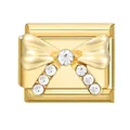Golden Italian modular charm with bow design and sparkling crystal inlays for DIY jewelry - Bow