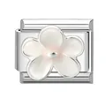 Italienisches Charm-Glied aus Edelstahl mit einem zarten weißen Emaille-Blumendesign - Weiß Geblümt