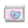 Italienisches Charm für Armband mit rosa Herzbasis und blauem Kreuz-Medizinmotiv - Rosa und Blaues Herz