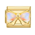 Golden DIY charm link for modular bracelet featuring an iridescent butterfly design - Cat Eye Bow