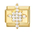 Golden Italian modular charm with cross-shaped white crystals for DIY bracelets - 1.0cm x 0.9cm / Quadrilateral Style