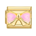 Golden modular charm link with a pink gradient 3D bow design for DIY bracelets - Colorful Diamond Bowknot