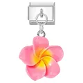 Italian charm bracelet link with pink and yellow gradient plumeria flower pendant - Pink Yellow (1)