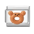DIY Modul-Charm aus silbernem Edelstahl mit einem 3D braunen Bärenkopf Design - Bär