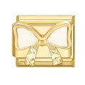 Italian style gold modular charm with white enamel bow and textured geometric details - White Bow Pattern